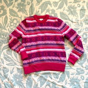 Size Large J. Crew fun print Faire Isle Pink Neon Details Patterned Sweater